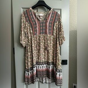 V neck boho dress L